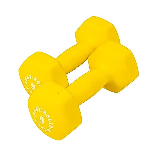 Body-Solid Tools Neoprene Dumbbell for Weight and Aerobic Strength Training, Pilates & Physical Therapy, Hand Weights for Men and Women, Commercial and Home Gym Free Weights Hex End Dumbbells - color: 9lbs.Yellow