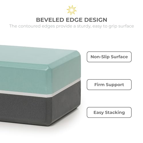 4" Striped Yoga Block, 4 Pack Bulk EVA Foam Yoga Blocks, Firm and Supportive Yoga Brick, Balance Foam for Stretching, Pilates, and Workout, 4" x 6" x 9"