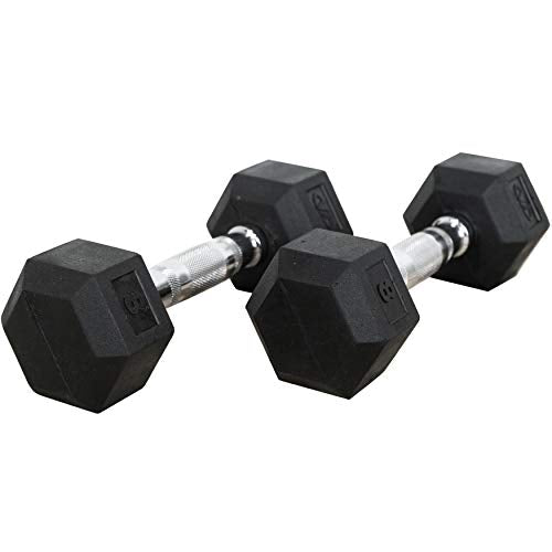 Valor Fitness Rubber Hex Dumbbell Free Weights for Home Gym Workout Equipment for Strength Training