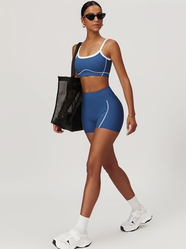 Two Piece Women Workout Sets Color Block Sports Bra and Scrunch Butt Lifting Shorts Gym Yoga Active Wear Outfits