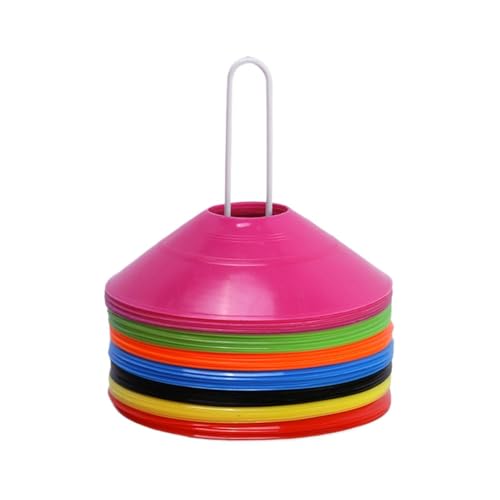 Colorful Soccer Disc Cones Set, 50 Pieces Stackable Training Equipment, Portable Field Markers with Holder, Agility Drill Kit, Athletic Sports Gear