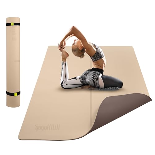 Gogokiwi Large Yoga Mat (6'x4') – 1/4" & 1/2" Thick Exercise Mats for Home Workout, Extra Wide Workout Mats for Home Gym, Yoga, Pilates, Stretching, Floor & More - color: Neutral Nature, size: Extra Cushion (1/2 Inch Thick)