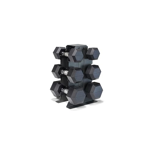 CAP Dumbbell Set with Rack, Rubber Coated Hex Free Weight Set | 100–300 lb Options, Vertical Space-Saving Storage for Home Gym Strength Training - size: 100 lb Set - Black Rack, style: Chrome Handle