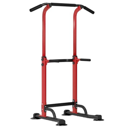 Pull Up Dip Station Adjustable 58.5-82.7 inch, Free Standing Pull Up Bar with 10 Height Settings, 400 lbs Capacity Multifunctional Home Gym Tower for Home Gym Pull Ups Dips Push Ups Core Workouts