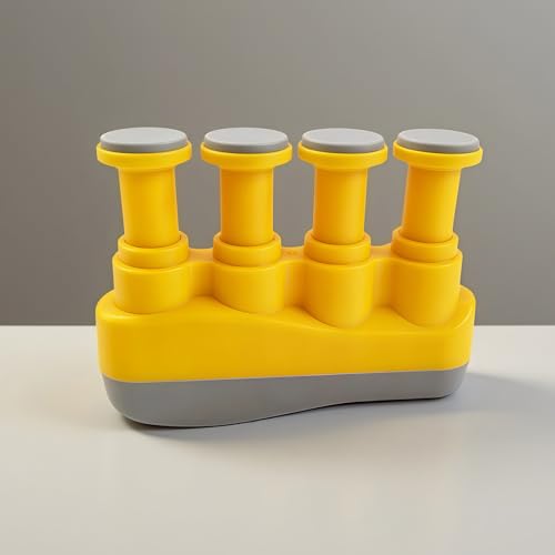 Finger Strengthener, Nalu Hand Grip Trainer Exerciser for Piano, Guitar, Bass, Ukulele Players, Plastic Material, Lightweight and Portable - Improve Finger Flexibility, Strength,1 Pack (Yellow+Gray)