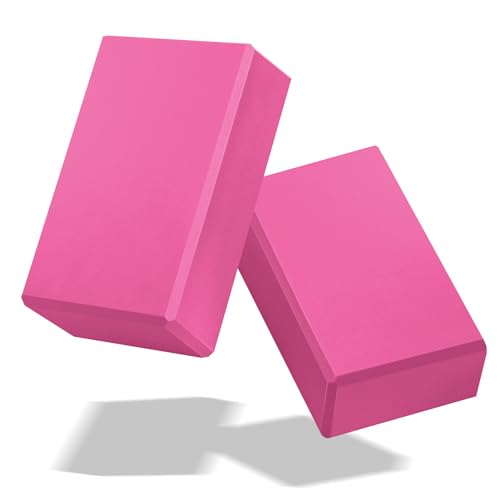 Yoga Blocks 2 Pack 3x6x9IN Foam Block Supportive Latex-Free with Stretch Band, Non-Slip Exercise Blocks for Pilates, Meditation, Balance, Stretching and Deep Poses - color: 2PACK-Magenta