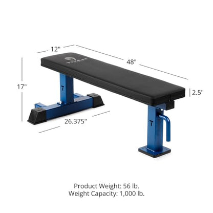 Titan Fitness Elite Series Single Post Flat Bench, Rated 1,000 LB, 2.5" Thick HeftyGrip Vinyl Pad, Dedicated Home Gym Competition Weightlifting & Strength Training Utility Bench - color: Navy
