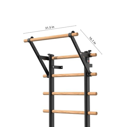 DHT Wood Stall Bar, Swedish Ladder Suspension Trainer with 9 Strategic Rods, for Home, Gym, School and Clinics, Black