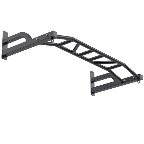 SELEWARE 48'' Heavy Duty Pull Up Bar Wall Mount Multi-function Chin up Bar with Home Gym Cable Pulley System LAT Pulldown Workout Attachments Heavy Bag Hanger