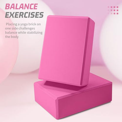 Yoga Blocks 2 Pack 3x6x9IN Foam Block Supportive Latex-Free with Stretch Band, Non-Slip Exercise Blocks for Pilates, Meditation, Balance, Stretching and Deep Poses - color: 2PACK-Magenta