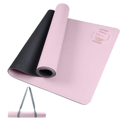 U&M Professional Non Slip PU Yoga Mat with Carrying Strap & Alignment Line, 72"x27" Extra Wide 0.2" Thick Exercise Mat for Home Gym | Sweatproof High Density | Anti-tear | Textured Surface | Natural Rubber Bottom Workout Mat for Women & Men Yoga Pilates F