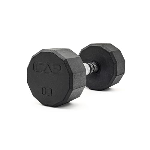 CAP Rubber Coated Dumbbell Weights, Free Weights for Home Gym Strength Training, Anti-Roll Hex Dumbbells with Black, Chrome & Comfort Grip Handles, Singles - size: 10 lb, style: 12-Sided - Chrome Handle