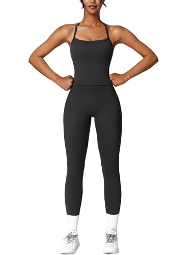 ABOCIW Workout Sets for Women 2 Piece Padded Sports Bra Tank Top High Waist Leggings Sets Gym Yoga Work Out Clothes - color: Black, size: X-Small