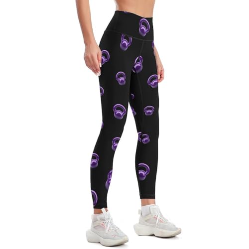 Purple Kettlebells Fitness Women's Yoga Pants High Waist Workout Leggings Tummy Control for Running Cycling