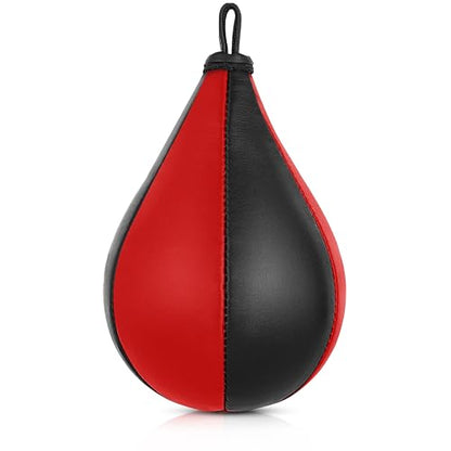 DXM SPORTS Boxing Speed Bag - Leather Speed Bags - Punching Speed Ball - Exercise Workout MMA Speed Bag for Adults - color: Black & Red