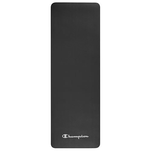 Champion 10mm Exercise Mat, Cushioned Non-Slip Workout Mat with Textured Base for Yoga, Pilates, Stretching & Floor-Based Training, Lightweight NBR Material, Includes Carry-On Strap - color: Black