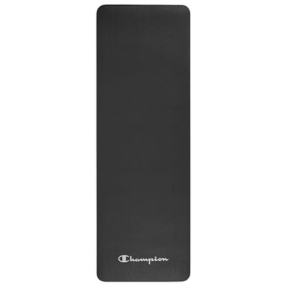 Champion 10mm Exercise Mat, Cushioned Non-Slip Workout Mat with Textured Base for Yoga, Pilates, Stretching & Floor-Based Training, Lightweight NBR Material, Includes Carry-On Strap - color: Black