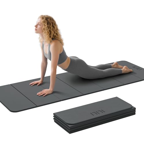 ILILI Foldable Yoga Mat 71 * 24 * 0.3'' - TPE Non-Slip Fitness Mat for Home，Waterproof & Lightweight (2lb) for Home Gym, Pilates & Stretching,Fitness Workouts - color: Grey