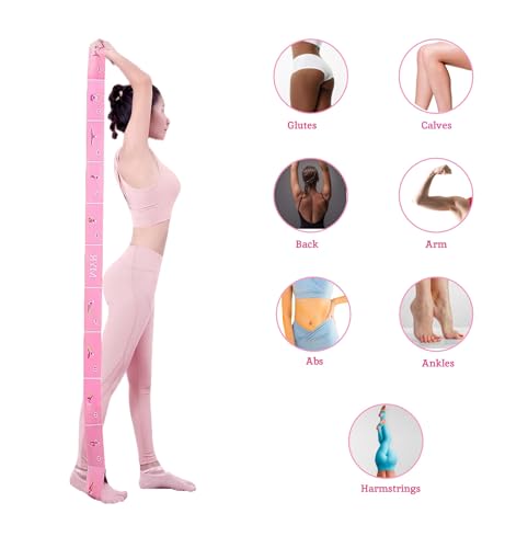 Elastic Yoga Stretching Strap with 11 Loops, 2 PCS Stretch Straps for Physical Therapy, Pilates Stretch Band, Leg Stretching Strap, Elastic Exercise Bands for Yoga, Dance and Gymnastics