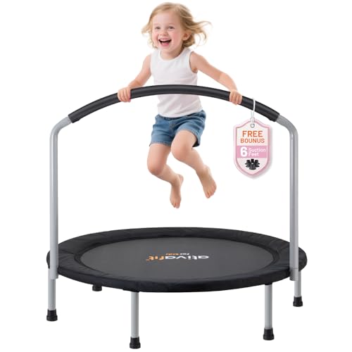 Ativafit 36inch Elastic Band Big Handle Toddler Trampoline for Kids Ages 2-6 Indoor Outdoor Mini Trampoline with Safety Padded Cover Fun for Kids - color: Black