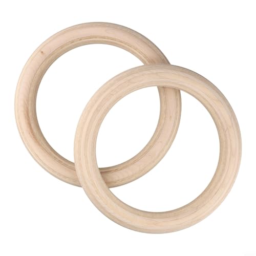 2Pcs Wood Gymnastics Rings Solid Birch Pull Up Bars for Adult Home Fitness Training Adjustable Straps Included 19mm Inner Diameter(25mm 19cm)