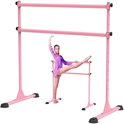 Freestanding Height Adjustable Ballet Barre - color: 4ft (Steel Crossbar, Pink)