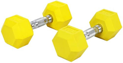 Rubber Encased Hex Weights Dumbbells Set of 5 – 50 lb Pair | Cast Iron Hand Weights with Anti-Slip Grip for Home Gym Strength Training