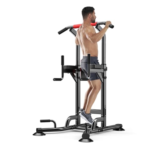 Power Tower Height Adjustable 59”-90” Dip Station Pull Up Bar Multi-Function for Home Gym Fitness Workout Exercise Equipment Strength Training