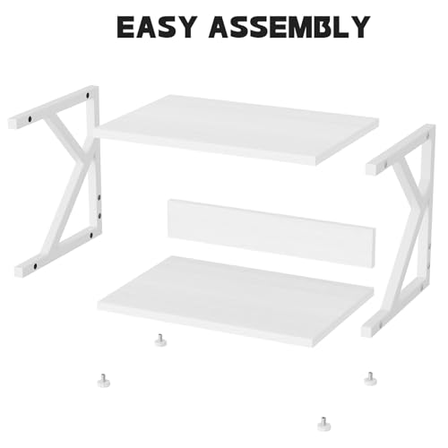 aboxoo Desktop Printer Stand with 2 Tier Wood Storage Shelves,Under Desk Printer Table,Multi-Purpose Home Office Desk Organizer for Fax Machine, Scanner (White) - color: White