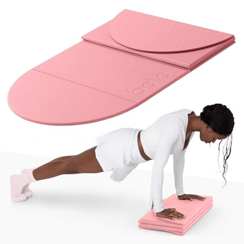 Bala Compact Workout Mat for Gym - 12MM Thick Slip-Resistant, Sweat Absorbing, & Foldable Yoga Mat for Pilates, Core Training & Exercise - Home Fitness Essentials for Women & Men - Travel-Friendly - color: Blush