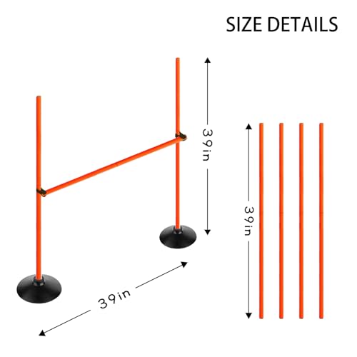 Orange Adjustable Height Agility Hurdle Set Multi-Function Soccer Trainning Pole Set Coaching Sticks with Rubber Base - color: 3.3 FT, style: Pack of 6