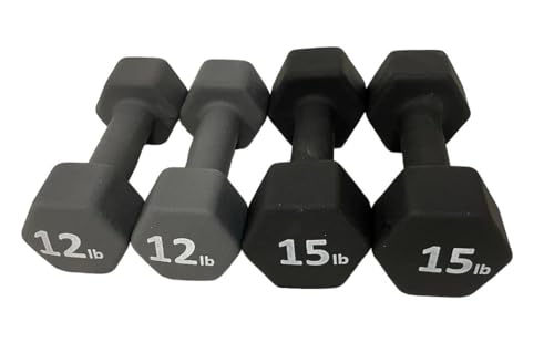 Neoprene Coated Dumbbell Hand Weight Set - style: 54-Pounds total -2 Pairs (12-LB, 15-LB)