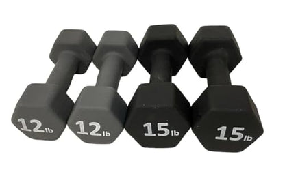 Neoprene Coated Dumbbell Hand Weight Set - style: 54-Pounds total -2 Pairs (12-LB, 15-LB)