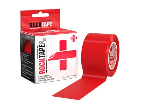 RockTape Extra Sticky Kinesiology Tape - Athletic Tape for Muscle Pain Relief, Injury Recovery - Microscopic Skin Lifting & Decompression - Sweat & Water Resistant - color: Red, style: STANDARD