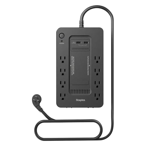 Staples TECH 650VA UPS Battery Backup, 8 Outlets, Surge Protection, Black
