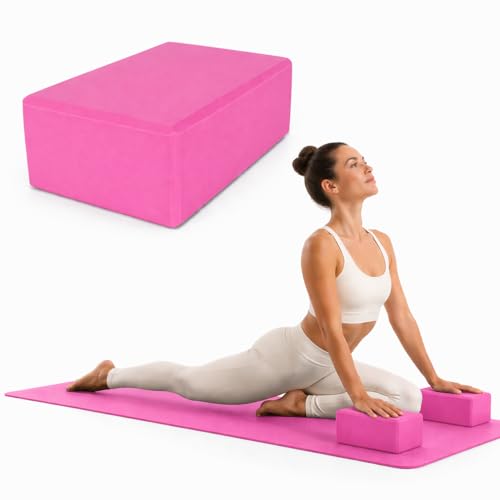 High Density EVA Foam Yoga Block Support and Stability for Stretching, Workout, Pilates at Home and Gym - color: Pink