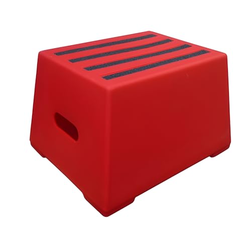 1 Tread Heavy Duty Safety Steps Moulded Plastic Industrial Anti Slip Footstep Warehouse Equestrian Platforms (Red)