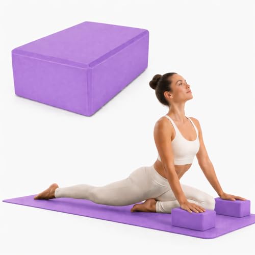 High Density EVA Foam Yoga Block Support and Stability for Stretching, Workout, Pilates at Home and Gym - color: Purple