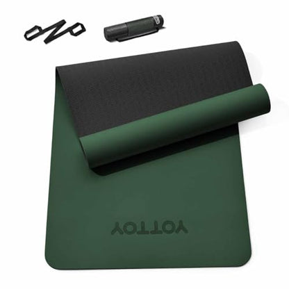 Yoga Mat,Non-Slip TPE Exercise Mat(1/4 Inch) for Pilates, Fitness & Barefoot Workouts, Home Gym Studio with Strap & Bag