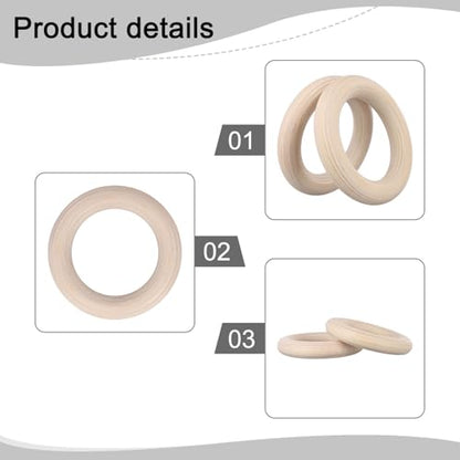 2 PCS wood Gymnastics Rings, Double Circle Gymnastics Rings Gym Ring, Non-slip and Sweat-Absorbent for Kids Adult Home Fitness Pull Up(25mm 19cm)
