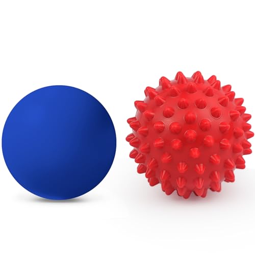 Physical Massage Therapy Ball Set: Lacrosse & Spiky Ball Set for Myofascial Release, Plantar Fasciitis, Stress Relief for Back, Neck, Feet - for Home, Office, Gym - color: Blue-red-