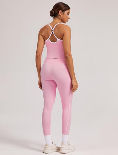Women 2 Piece Workout Sets Cross Back Color Block Tank Tops Tummy Control Active Leggings Yoga Outfits with Pockets