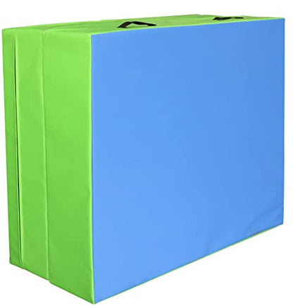 PRISP Folding Incline Gym Mat - Extra Long 71 x 28 x 14 in Wedge Gymnastics Tumbling Mat for Kids - color: Green; Blue