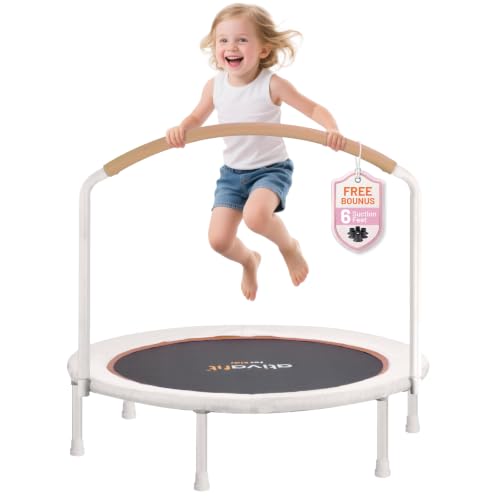 Ativafit 36inch Elastic Band Big Handle Toddler Trampoline for Kids Ages 2-6 Indoor Outdoor Mini Trampoline with Safety Padded Cover Fun for Kids - color: Beige