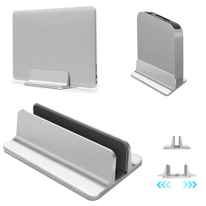 Vertical Laptop Stand Holder, Desktop Aluminum Notebook Stand with Adjustable Dock Size(Up to 17.3 inch) Compatible with All Lenovo/MacBook Pro/Air Dell Hp Surface iPad Gaming Laptops(Silver)