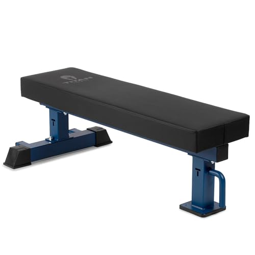 Titan Fitness TITAN Series Single Post Flat Bench, Rated 1,200 LB, 4" Thick HeftyGrip Vinyl Pad, Dedicated Home Gym Competition Weightlifting & Strength Training Utility Bench - color: Navy