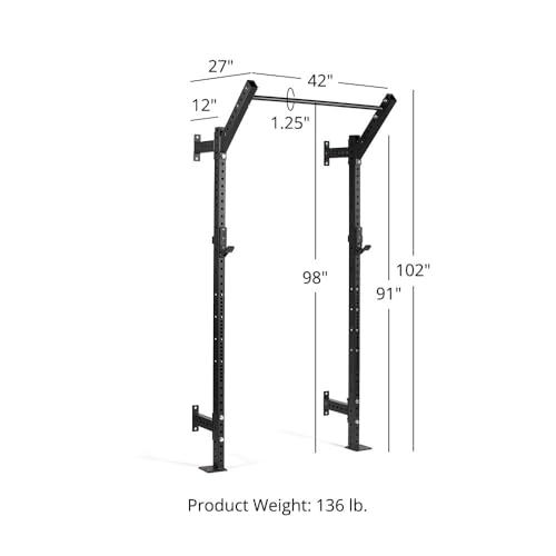 Titan Fitness T-3 Series Space Saving Power Rack, 91" Height x 12" Depth, Bottom Side Braces Included, Compact Wall Mounted Power Rack, 2x3 11-Gauge Steel Uprights, Includes J-Hooks & Pull-Up Bar