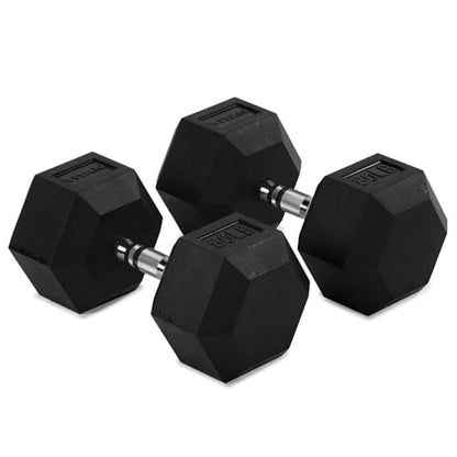 Titan Fitness Pair Rubber Coated Hex Dumbbells, Roll-Resistant Hexagonal Free Weights, Chrome-Coated Handles with Knurling, Strength Training Equipment - style: 80 lb, Pair