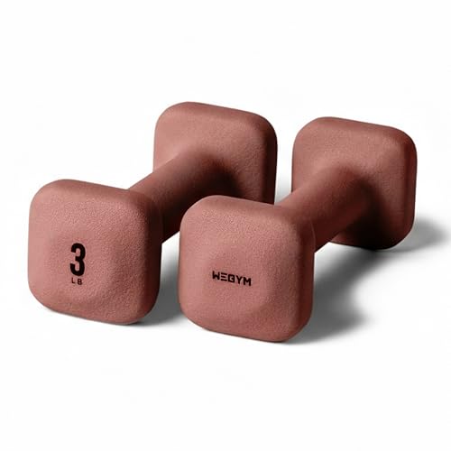 WeGym SafeGrip Square Dumbbells with Anti Slip Handles, Aesthetic Free Weights for Home Workouts, Stable Design Prevents Rolling during Floor Exercises - color: Rose, style: 3LB Pair
