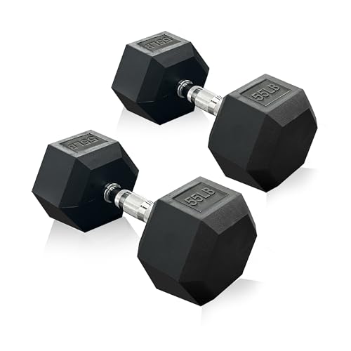 Rubber Hex Dumbbell, Multiple Weight Options 15-550 lbs - color: 55LB pair